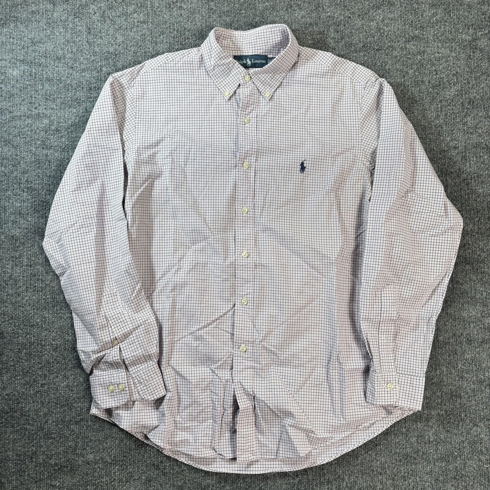 Ralph Lauren Shirt Mens Large Pink Blue Check Button Down Long Sleeve Casual Top